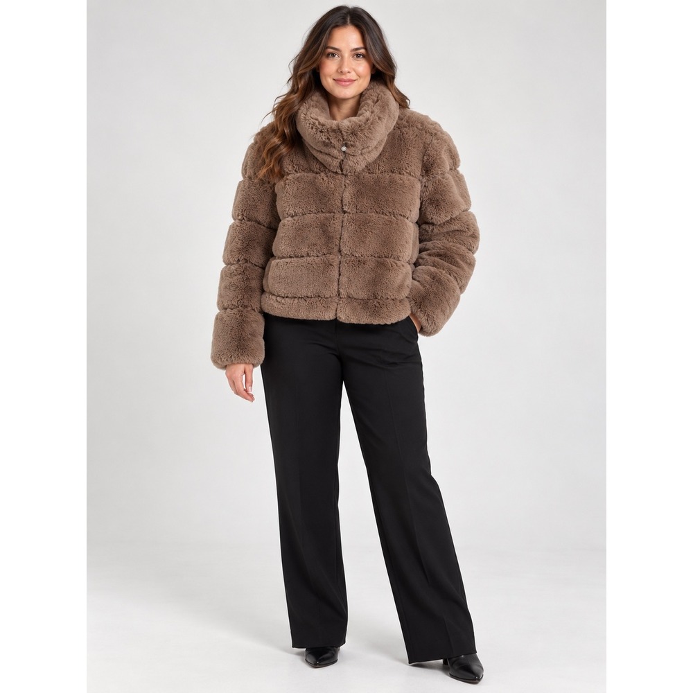 Sofia Jeans by Sofia Vergara Faux Fur Puffer Jacket Taupe Brown Large